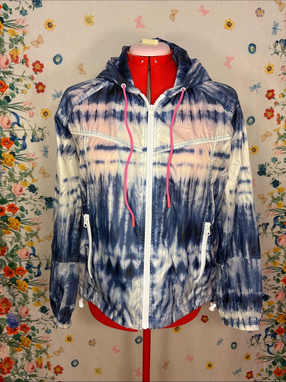 American Eagle - Tie-Dye Blue & White Hooded Windbreaker Jacket Athleisure